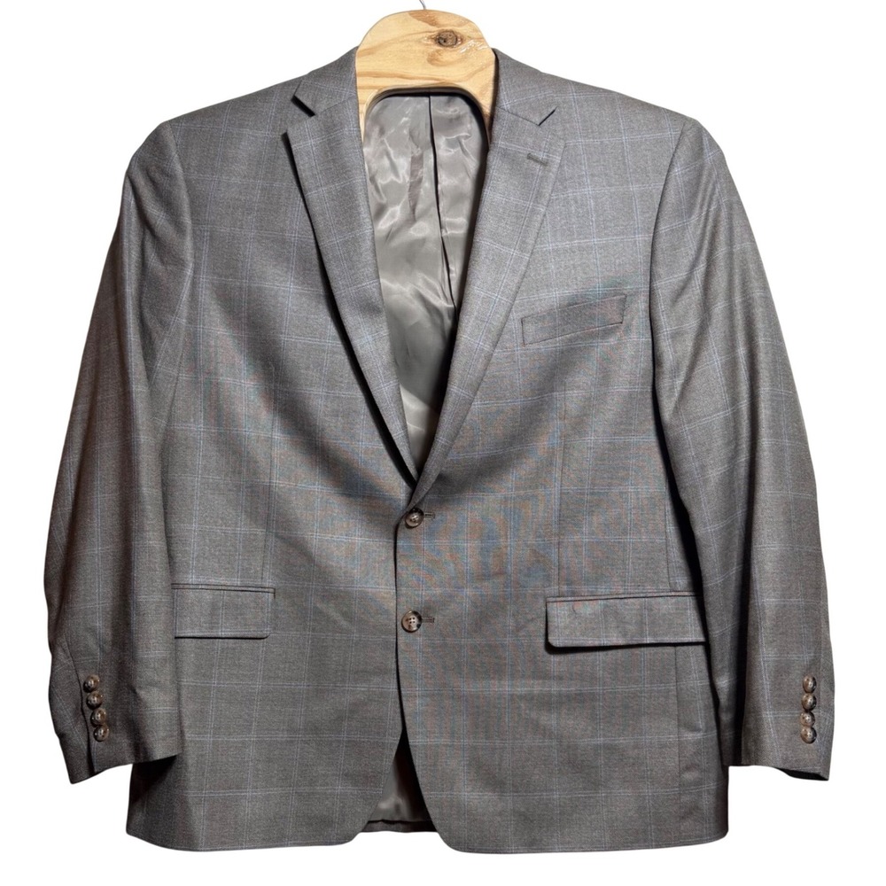 Lauren Ralph Lauren Mens 46R Grey Windowpane Plaid Silk Wool Blazer Sport Coat